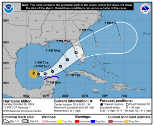 Hurricane Milton 5-day track prediction map prior to landfall