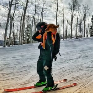 Avalanche dog Ruby and Carl Kishbaugh on the slope