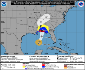 Hurricane Isaias storm plot from hurricane center site